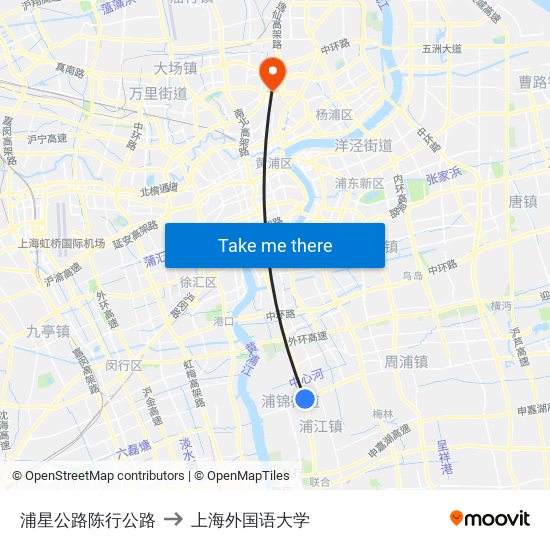 浦星公路陈行公路 to 上海外国语大学 map