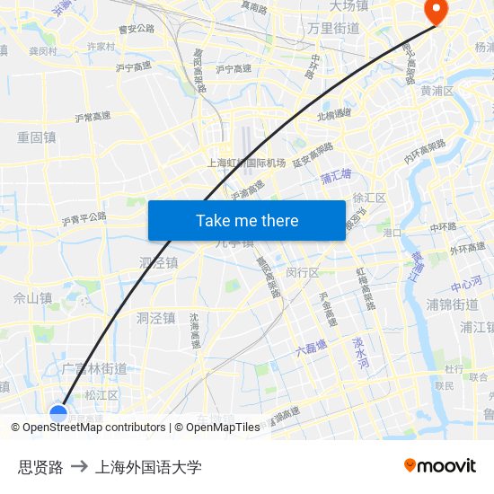 思贤路 to 上海外国语大学 map