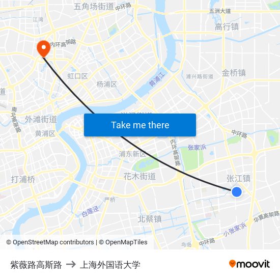 紫薇路高斯路 to 上海外国语大学 map