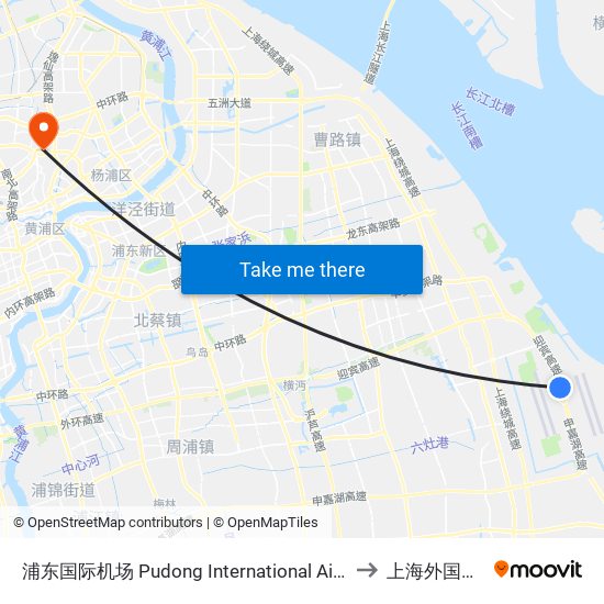 浦东国际机场 Pudong International Airport (Maglev) to 上海外国语大学 map