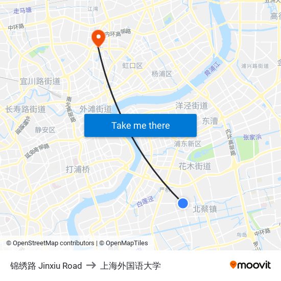 锦绣路 Jinxiu Road to 上海外国语大学 map