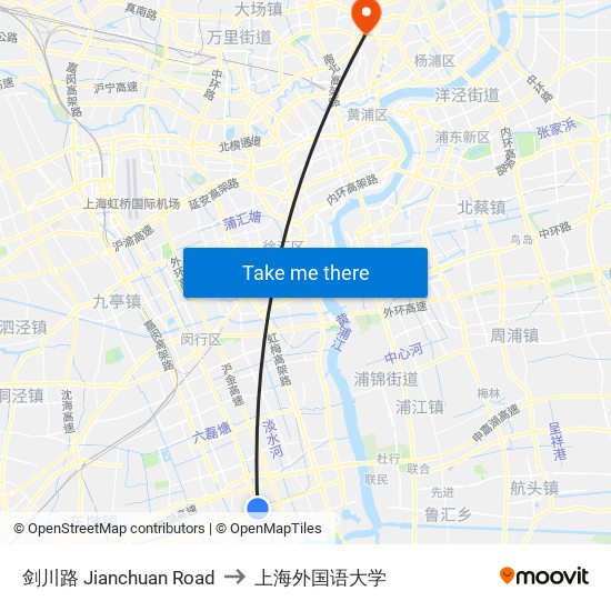 剑川路 Jianchuan Road to 上海外国语大学 map
