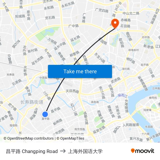 昌平路 Changping Road to 上海外国语大学 map