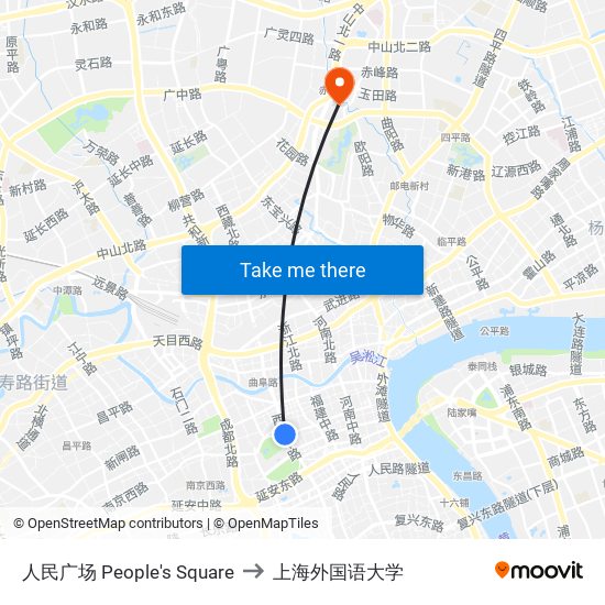 人民广场 People's Square to 上海外国语大学 map