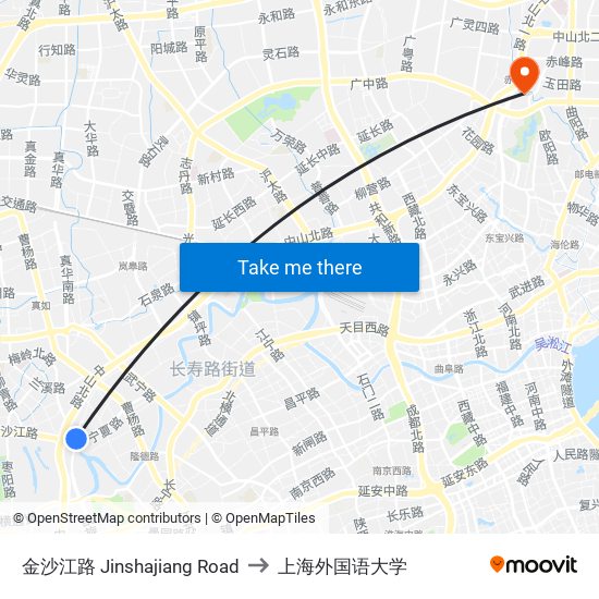 金沙江路 Jinshajiang Road to 上海外国语大学 map