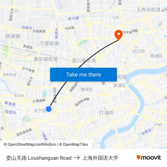 娄山关路 Loushanguan Road to 上海外国语大学 map