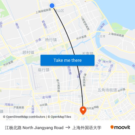 江杨北路 North Jiangyang Road to 上海外国语大学 map