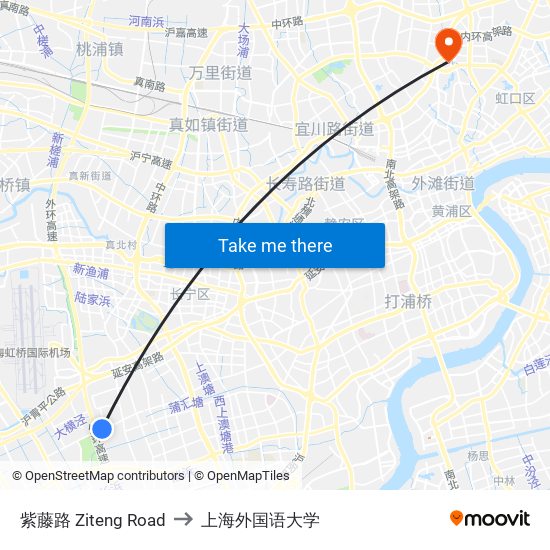 紫藤路 Ziteng Road to 上海外国语大学 map