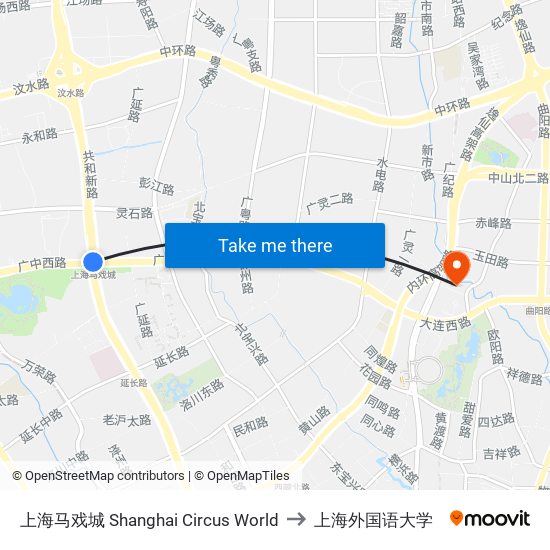 上海马戏城 Shanghai Circus World to 上海外国语大学 map