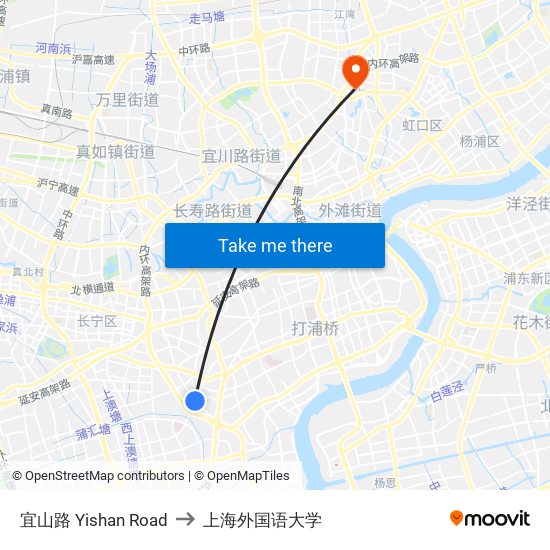 宜山路 Yishan Road to 上海外国语大学 map