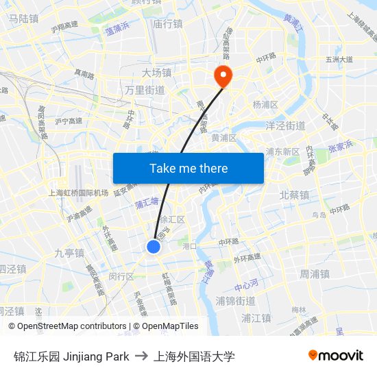 锦江乐园 Jinjiang Park to 上海外国语大学 map