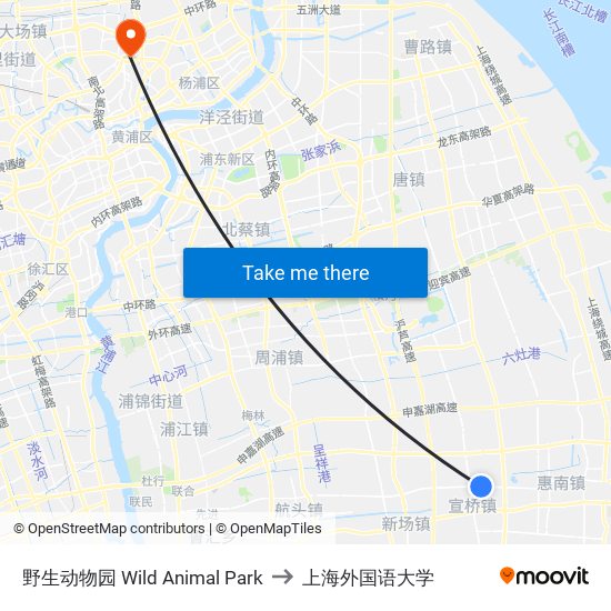 野生动物园 Wild Animal Park to 上海外国语大学 map