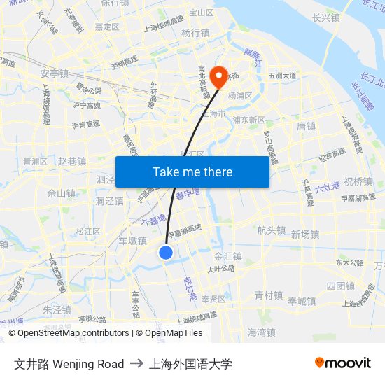文井路 Wenjing Road to 上海外国语大学 map