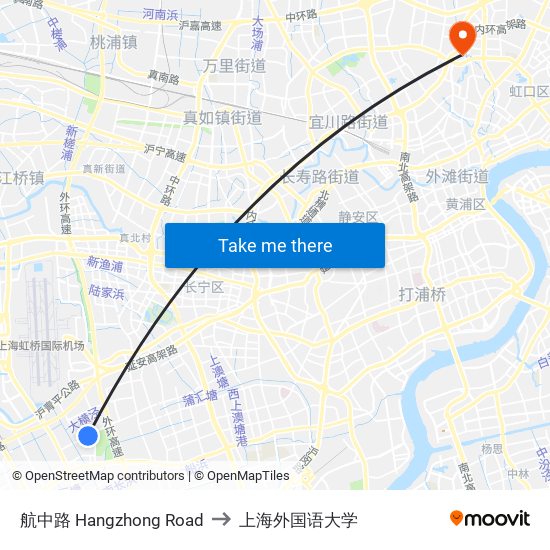 航中路 Hangzhong Road to 上海外国语大学 map