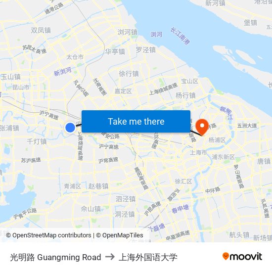 光明路 Guangming Road to 上海外国语大学 map