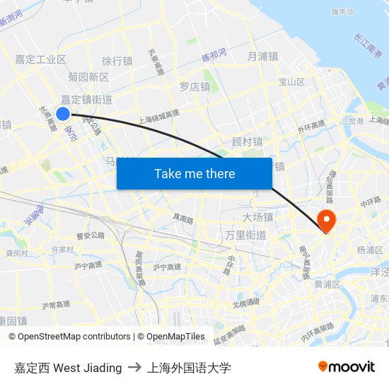 嘉定西 West Jiading to 上海外国语大学 map