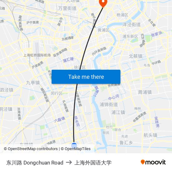 东川路 Dongchuan Road to 上海外国语大学 map