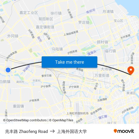 兆丰路 Zhaofeng Road to 上海外国语大学 map