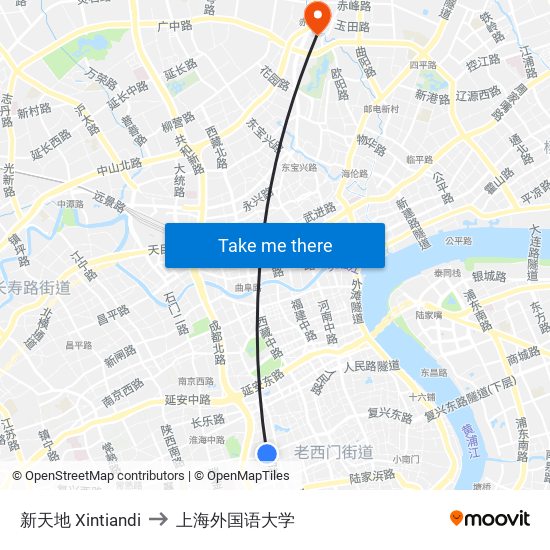 新天地 Xintiandi to 上海外国语大学 map