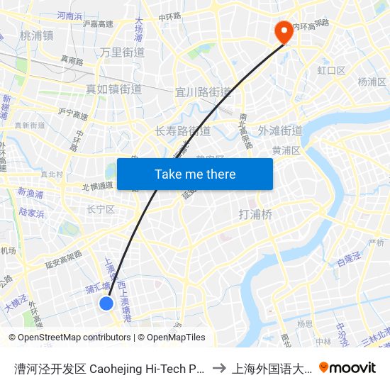 漕河泾开发区 Caohejing Hi-Tech Park to 上海外国语大学 map