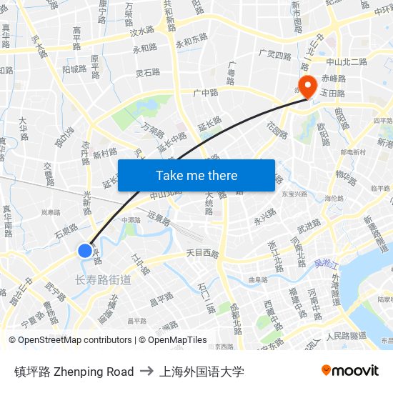 镇坪路 Zhenping Road to 上海外国语大学 map