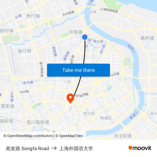 淞发路 Songfa Road to 上海外国语大学 map