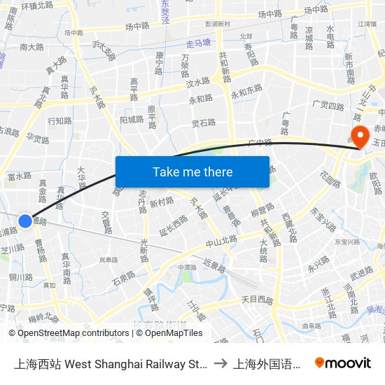 上海西站 West Shanghai Railway Station to 上海外国语大学 map