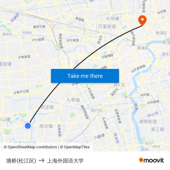 塘桥(松江区) to 上海外国语大学 map