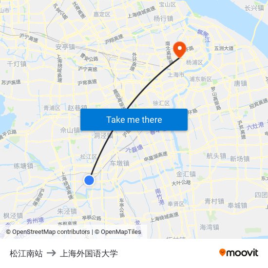 松江南站 to 上海外国语大学 map
