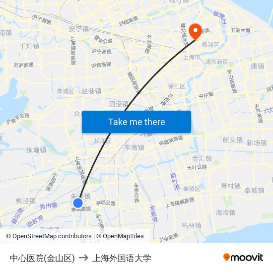 中心医院(金山区) to 上海外国语大学 map