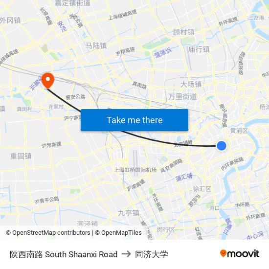 陕西南路 South Shaanxi Road to 同济大学 map