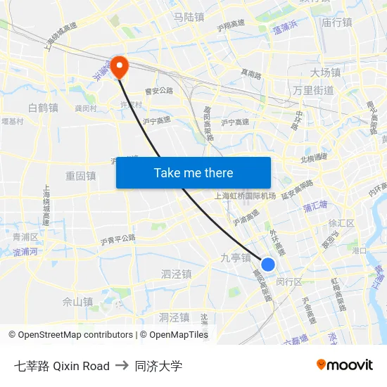 七莘路 Qixin Road to 同济大学 map