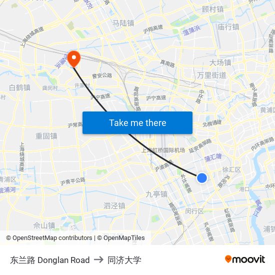 东兰路 Donglan Road to 同济大学 map