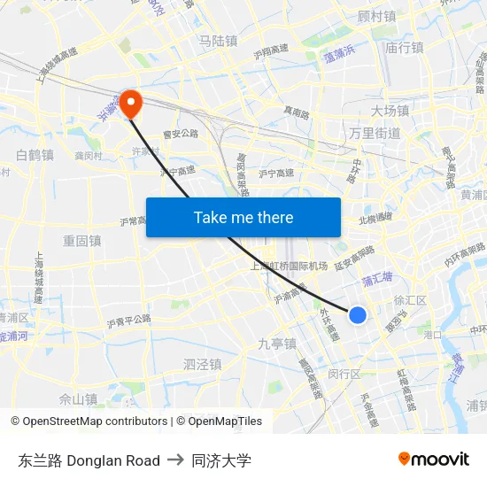 东兰路 Donglan Road to 同济大学 map
