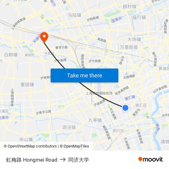 虹梅路 Hongmei Road to 同济大学 map
