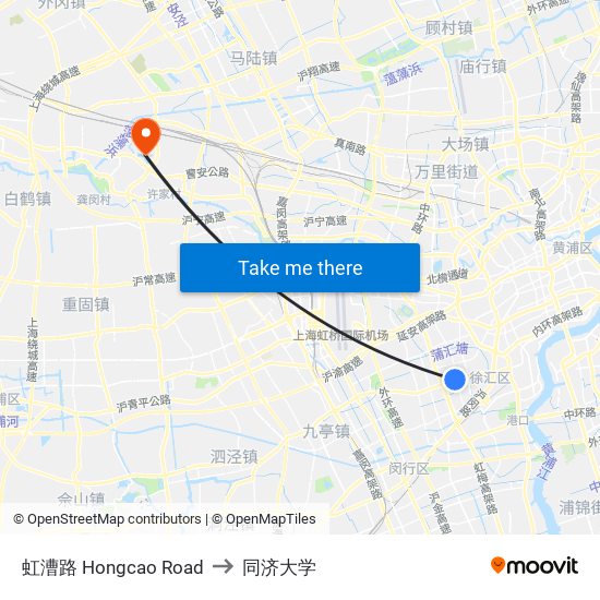 虹漕路 Hongcao Road to 同济大学 map