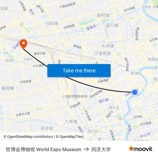 世博会博物馆 World Expo Museum to 同济大学 map