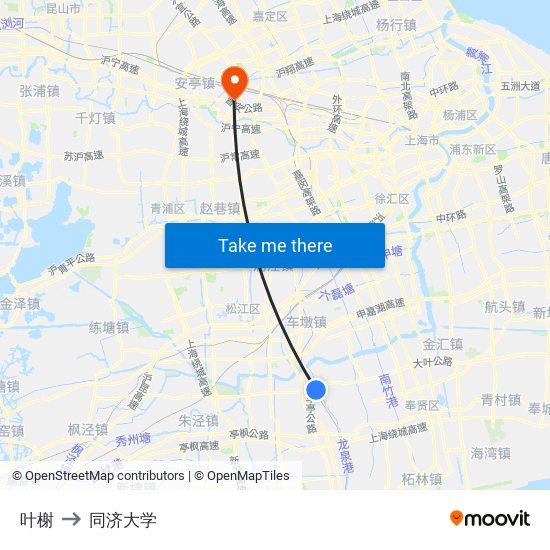 叶榭 to 同济大学 map
