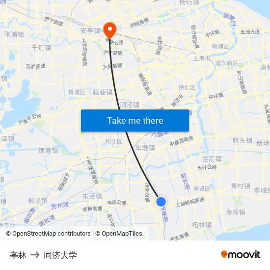 亭林 to 同济大学 map