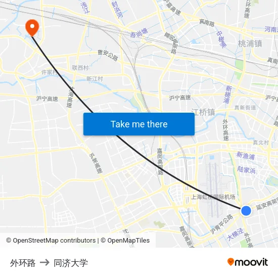 外环路 to 同济大学 map