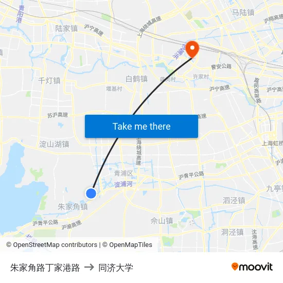 朱家角路丁家港路 to 同济大学 map