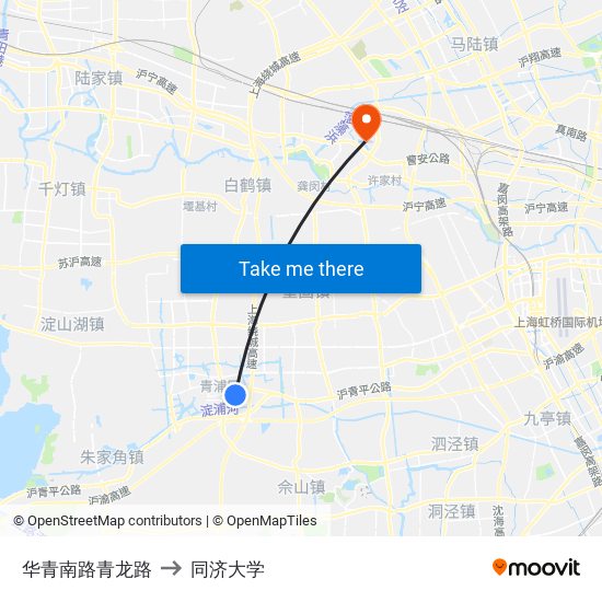 华青南路青龙路 to 同济大学 map