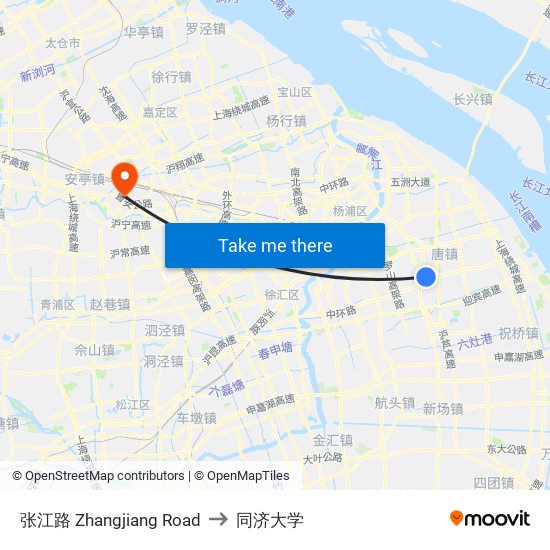 张江路 Zhangjiang Road to 同济大学 map