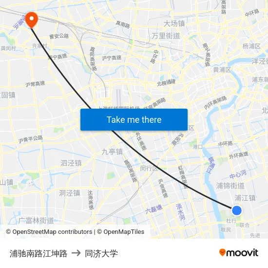 浦驰南路江坤路 to 同济大学 map