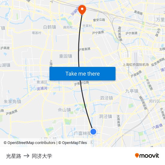 光星路 to 同济大学 map