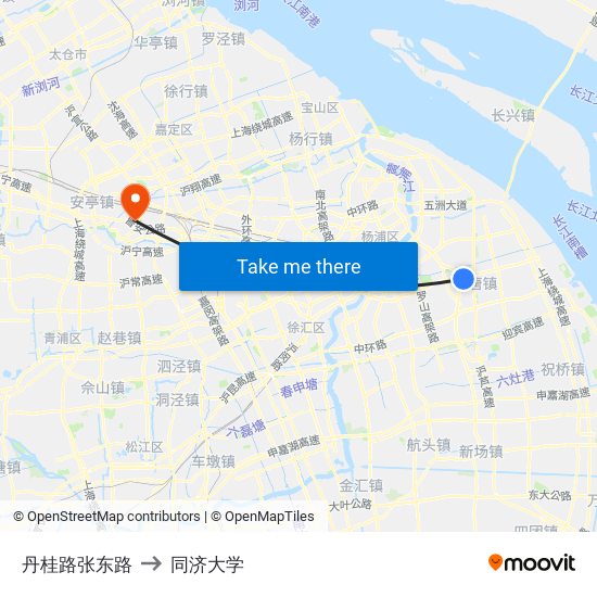 丹桂路张东路 to 同济大学 map