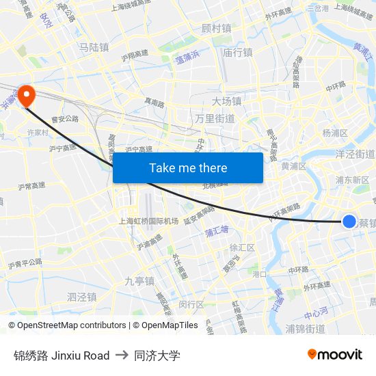 锦绣路 Jinxiu Road to 同济大学 map