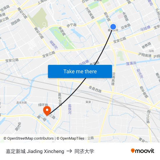 嘉定新城 Jiading Xincheng to 同济大学 map
