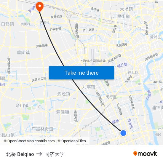 北桥 Beiqiao to 同济大学 map