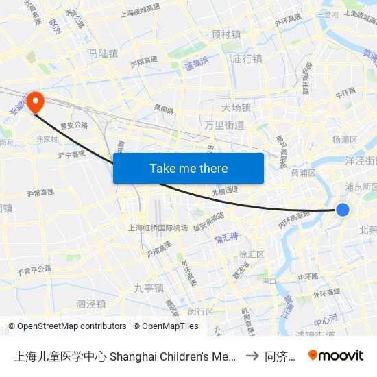 上海儿童医学中心 Shanghai Children's Medical Center to 同济大学 map